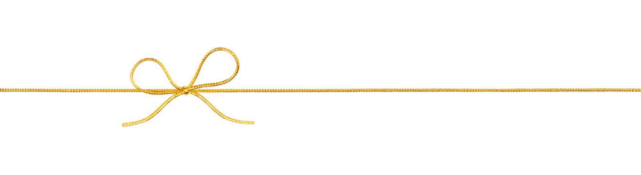 Golden Rope String with Knotted Bow Isolated on White and Png Transparent Background