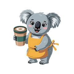 Koala barista with coffee cup
