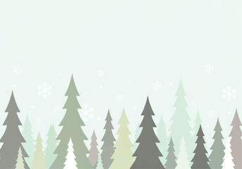 Obraz premium A minimalist illustration of a winter forest with stylized evergreen trees and falling snowflakes against a light background.