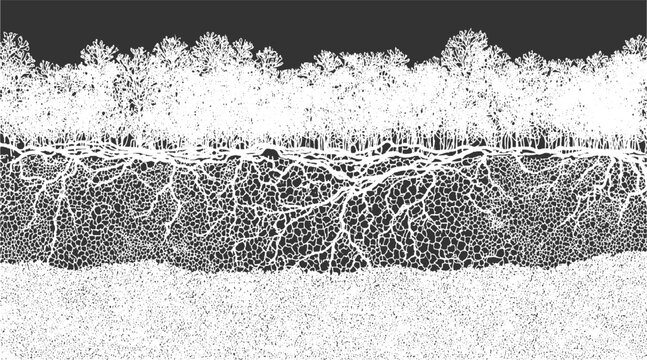 White tree branches and roots pattern on dark gray background vector