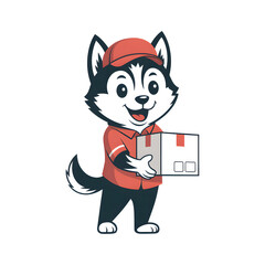 Husky delivery with box cartoon