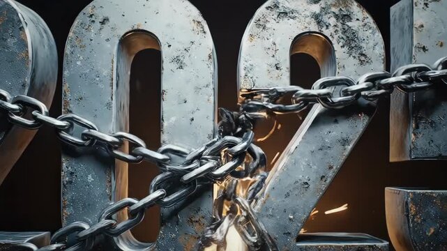 Heavy Metal Chains Restricting the Year 2025 Symbolizing Challenges Ahead.