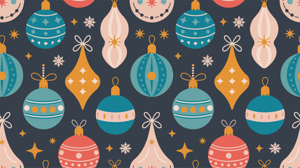 Seamless Pattern of Vintage Christmas Ornaments bauble