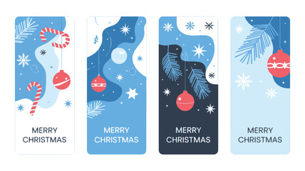 Set of Four Vertical Christmas Greeting Cards holiday