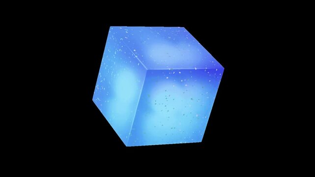 Watch as a translucent blue cube shimmers with internal light, a modern and futuristic design element that adds depth and intrigue to any project, perfect for technology and science themes