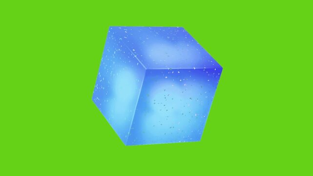 Watch as a luminous blue cube shimmers against a vibrant green backdrop, ideal for futuristic tech promos, modern gaming visuals, and innovative digital designs, captivating with its unique charm