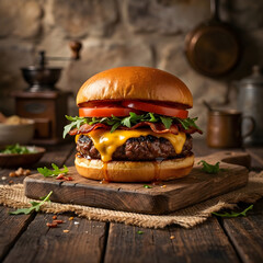 hamburger on a wooden background