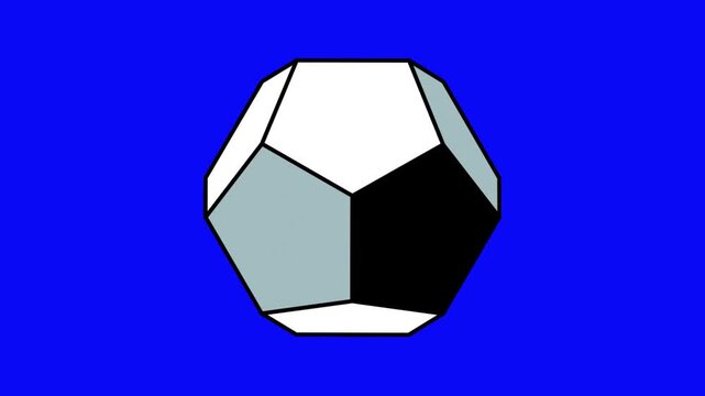 Dynamic dodecahedron animation on vibrant blue backdrop, rotating geometric shape, perfect for educational content, science visualization, math concepts, and modern design projects