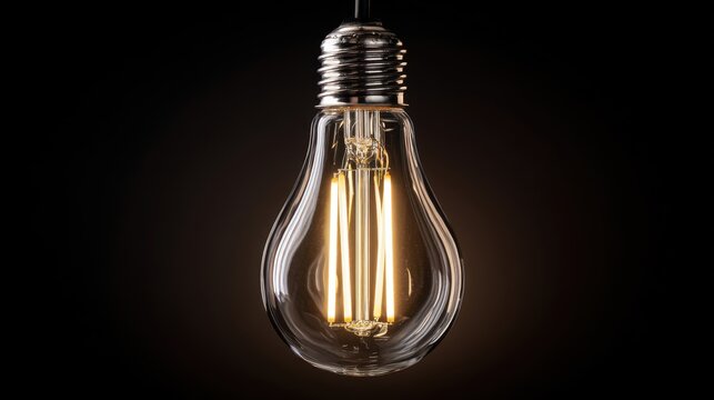 Glowing led filament light bulb illuminating in a dark setting
