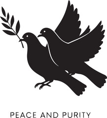 Symbolic two doves carrying olive branch representing peace unity and hope