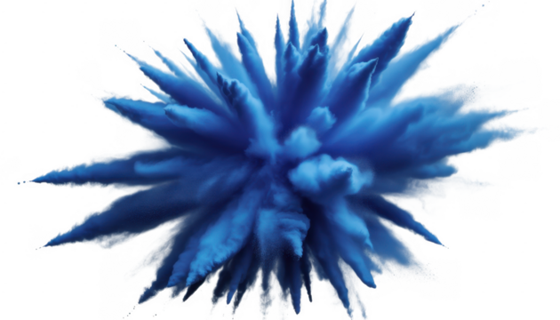 Blue powder explosion burst isolated on a transparent background