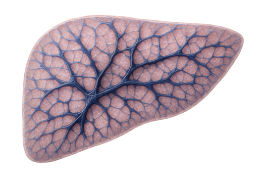 Liver tissue sample featuring a reticular fiber network in the stroma.