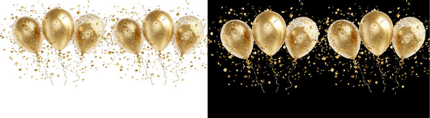 PNG image of Golden balloons and confetti create a festive atmosphere perfect for birthday...