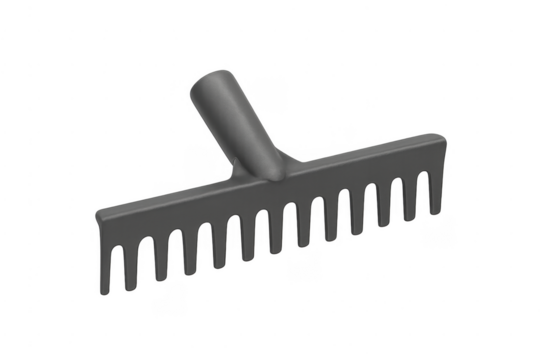 Black plastic rake head gardening tool design