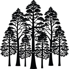 Obraz premium Silhouettes of trees vector pattern with leaves and floral elements