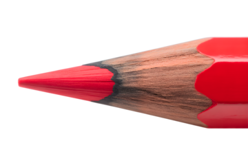 Close up of a red colored pencil tip isolated on transparent background