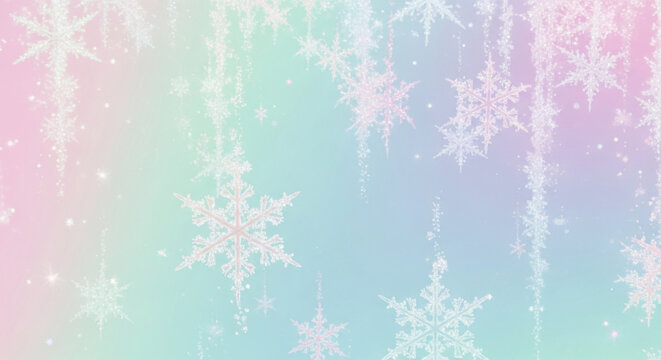 Soft pastel gradient background with delicate falling snowflakes - Powered by Adobe