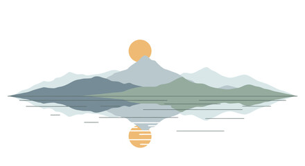 Stunning mountain range landscape at sunset reflecting on water creating a peaceful, minimalist vibe perfect for nature lovers and calming backgrounds
