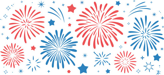 Vibrant Red and Blue Fireworks Bursting in Celebration and Festive Sparkle Design