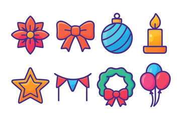 Festive decoration vector icons.