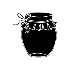Isolated illustration of a glass jar of gold honey and a ceramic pot of brown jam