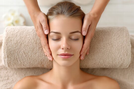 Close up therapist hands providing calming massage in a peaceful wellness room.