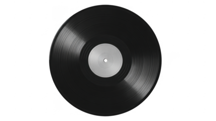 Black vinyl record with silver label isolated on a transparent background