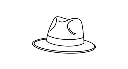 Classic Fedora Hat Outline Illustration with Brim and Indentations.