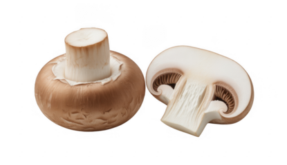Brown mushroom and cross section showing gills isolated on a transparent background