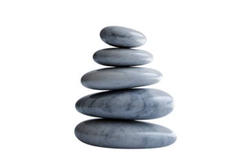 Stack of smooth grey stones balanced perfectly isolated on transparent background
