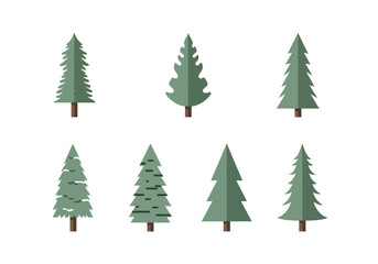 Obraz premium Set of stylized evergreen trees, pine trees, and fir trees, perfect for nature and winter designs