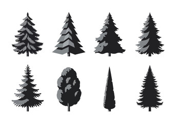 Obraz premium Silhouettes of Various Evergreen Trees Diverse Forest Conifers Collection