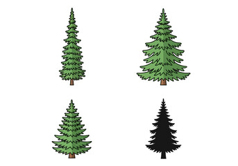 Obraz premium Illustration of various fir trees in different shapes and styles for design and decoration purposes