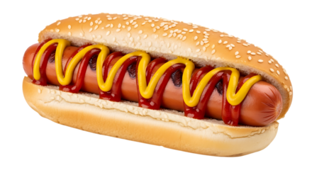 Hot dog with ketchup and mustard on black background