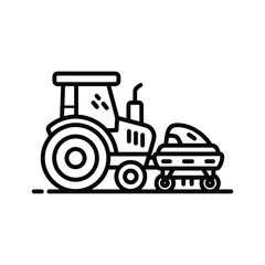 Tractor pulling a planter, agricultural machinery for farming