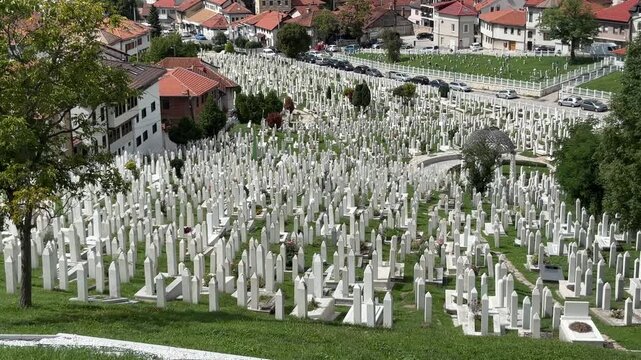 A view of the grave of Alija Izetbegovic and the Kovaci Martyrs' Cemetery in Sarajevo, Bosnia and Herzegovina.