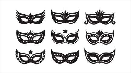 Set of decorative masquerade mask silhouettes for carnival, party, and costume celebration artwork