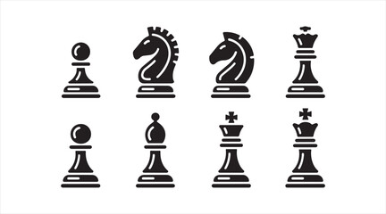 Silhouette set of chess pieces ideal for strategy, gaming, logic, and competitive design themes