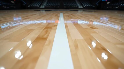 Empty basketball court with polished wooden floor and white lines gleaming under arena lights - Powered by Adobe