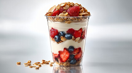 Yogurt parfait with fresh berry fruit and granola in cup