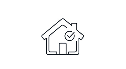 Outline drawing of a house with a checkmark inside, symbolizing home inspection or approval.