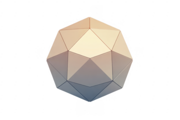 Geometric polyhedron with faceted surfaces and gradient lighting isolated on a transparent background