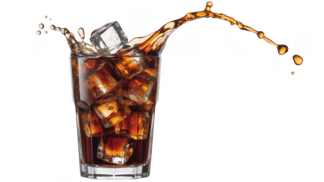 Glass of cola with ice cubes and splash isolated on a transparent background - Powered by Adobe