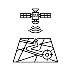 Gps satellite transmitting signal to map for navigation and location tracking