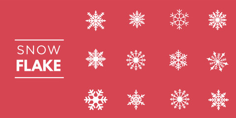 Snowflake Vector SVG PNG Icon Set - High Resolution Winter Christmas Snow Crystal Design Collection Red White Background Geometric Symmetrical Pattern Festive Holiday Xmas Frost Seasonal Clipart File