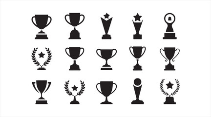 Sports and achievement trophy icon set featuring cups, medals, and recognition symbols