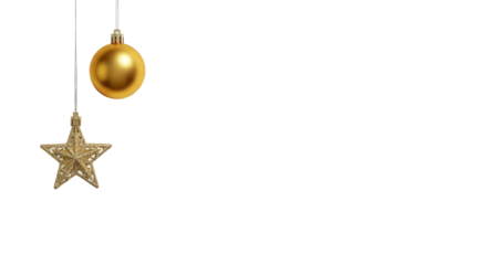 Golden Christmas ornaments hanging isolated PNG with Transparent Background