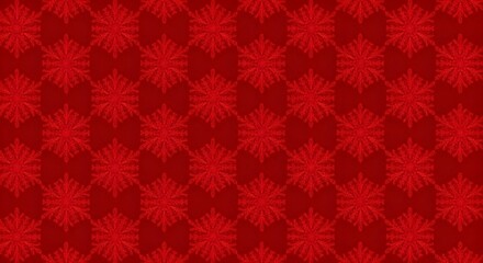 Seamless pattern of intricate red snowflake designs on a vibrant crimson background, perfect for festive holiday themes and winter celebrations