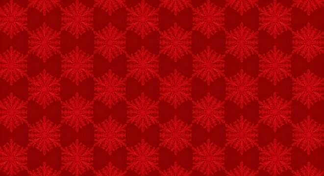 Seamless pattern of intricate red snowflake designs on a vibrant crimson background, perfect for festive holiday themes and winter celebrations