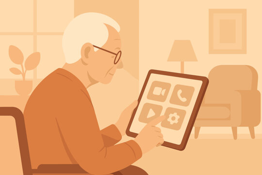 Characters letters colors marks tech interaction vector illustration icon elderly punctuation no